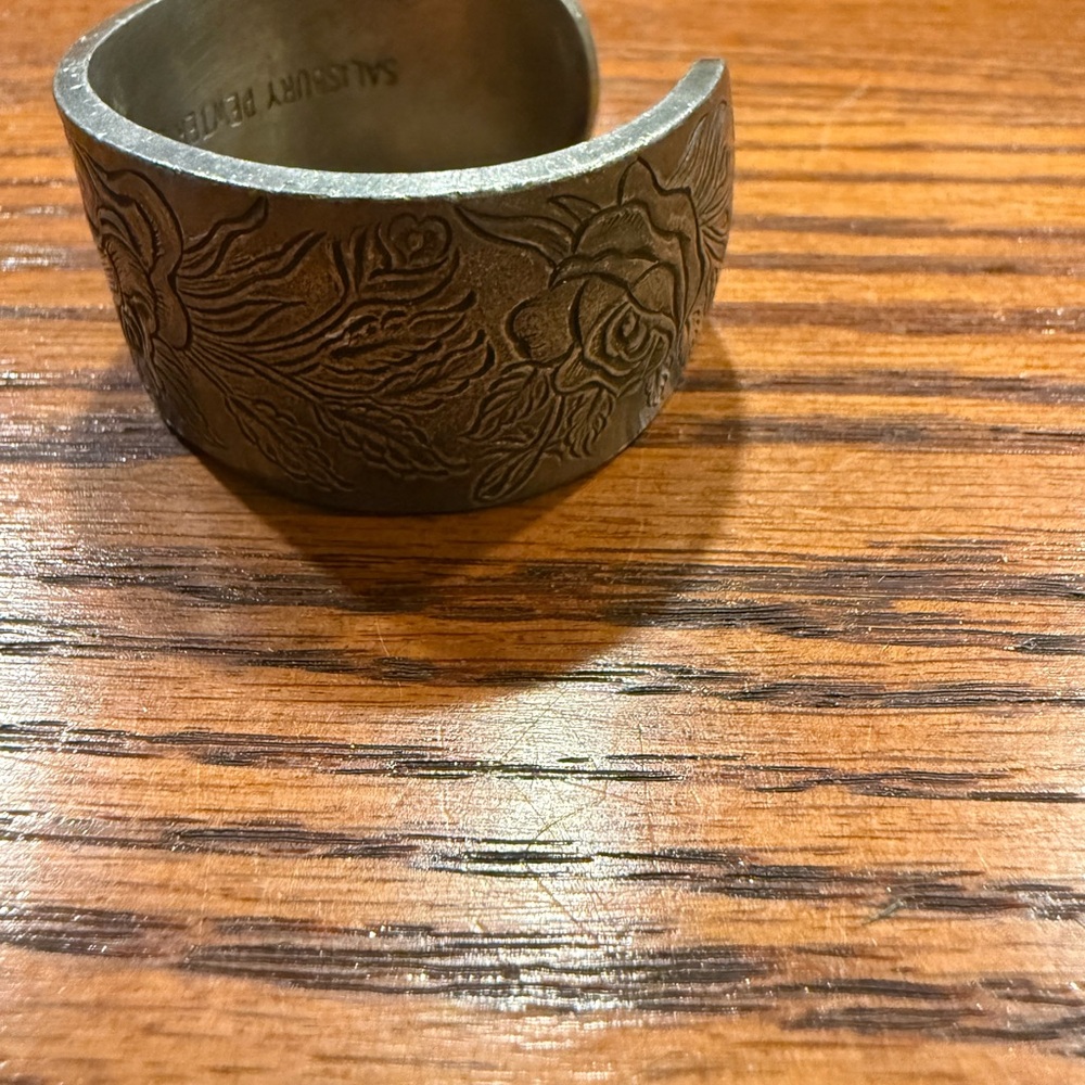 Vintage Pewter Cuff Bracelet Salisbury Wide Floral Phoenix Boho Statement - Picture 5 of 10